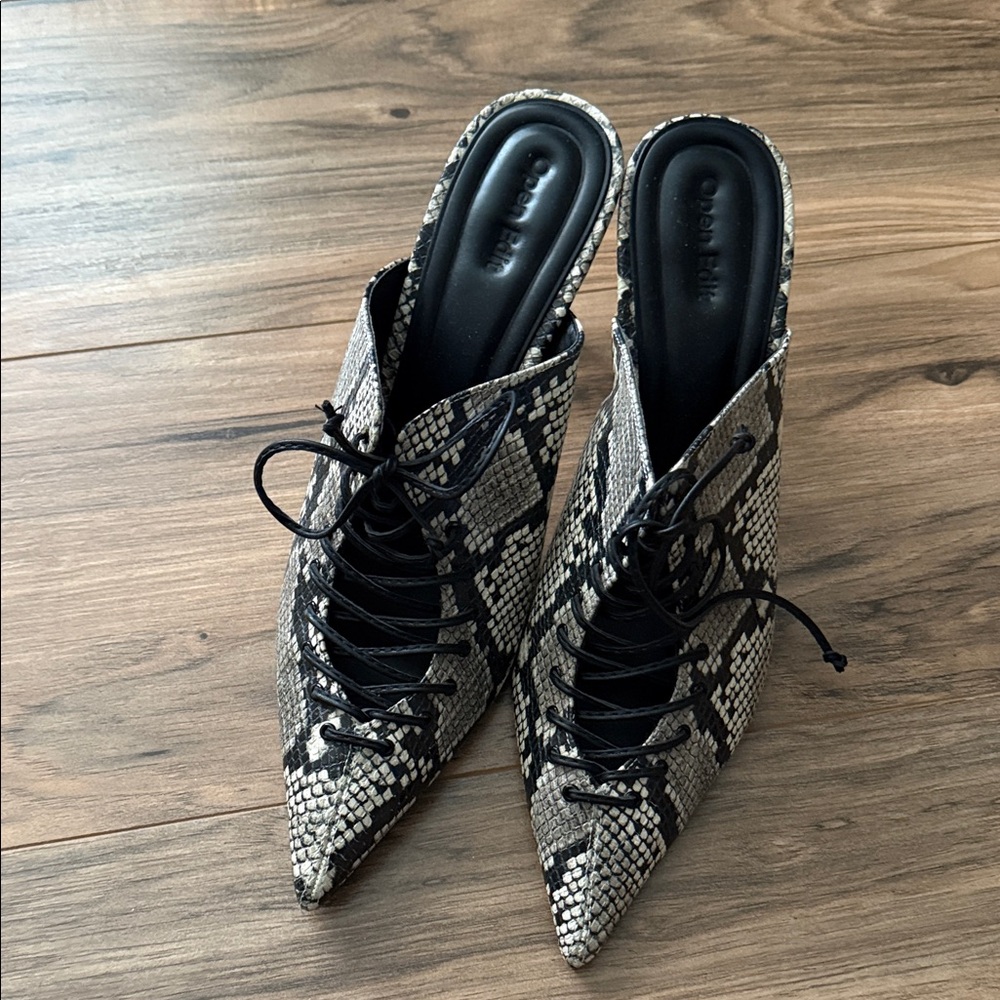 Chic Snakeskin Lace-Up Mules